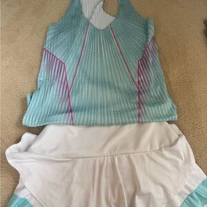 K-Swiss Blue and White Striped Athletic Top and bottom set. Both size s